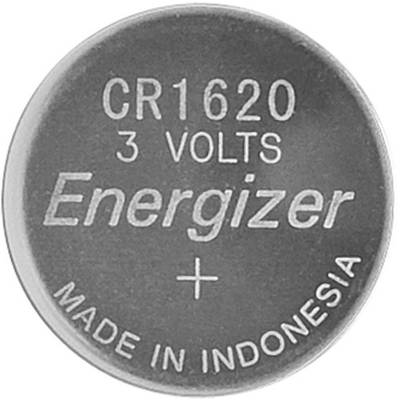 'CR1620, 3 Volts, Energizer, Made in Indonesia' auf einer silbernen Knopfzellenbatterie.