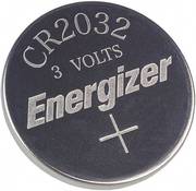 Lithium-Batterie des Modells CR2032: Eine Spannung von 3V ist sichtbar angegeben.