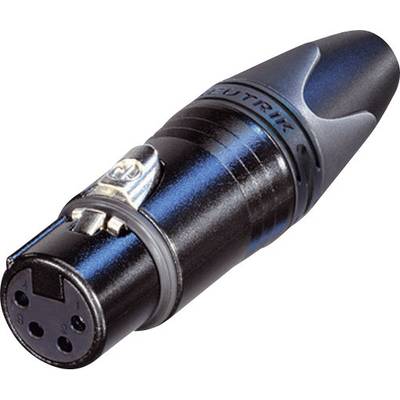 Ein schwarzer XLR-Steckeradapter mit drei Anschlusspunkten, typisch für Audiogeräte, liegt auf einer weißen Oberfläche.