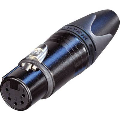 Ein schwarzer und blauer XLR-Stecker, der für die Verbindung und Übertragung von Audiosignalen genutzt wird.