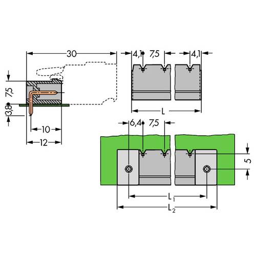 WAGO Stiftgehäuse-Platine 231 Polzahl Gesamt 5 Rastermaß: 7.50 mm 231-835/001-000 100 St.