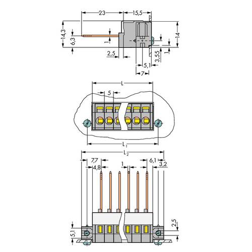 WAGO 731-136/048-000 Federkraftklemmblock 2.50 mm² Polzahl 6 Grau 25 St.
