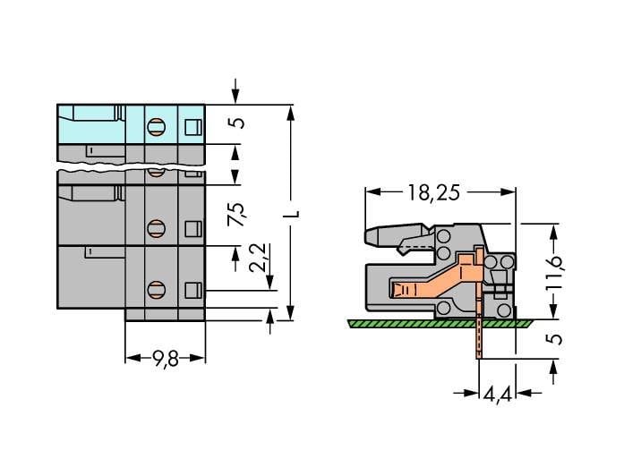 WAGO Buchsengehäuse-Platine 232 Polzahl Gesamt 8 WAGO 232-838 Rastermaß: 7.50 mm 25 St.