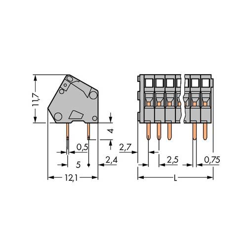 WAGO 233-110 Federkraftklemmblock 0.50 mm² Polzahl 10 Grau 180 St.