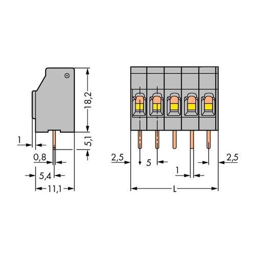 WAGO 740-103/000-021 Federkraftklemmblock 2.50 mm² Polzahl 3 Lichtgrau 300 St.