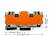 Elektrischer Klemmenblock in leuchtendem Orange, Abmessungen: 46 mm x 87,5 mm x 28,5 mm.