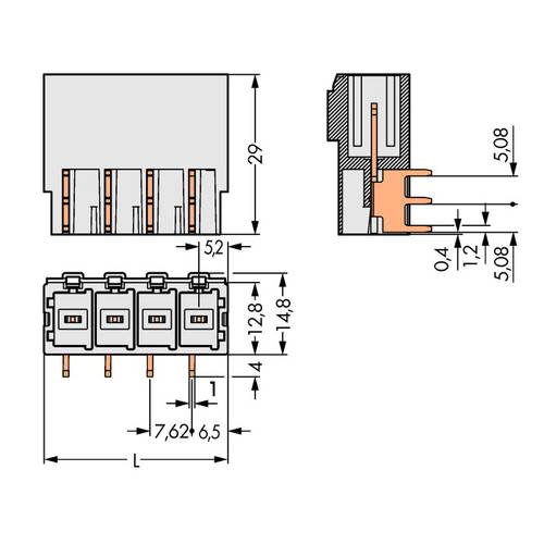 WAGO Stiftgehäuse-Platine 831 Polzahl Gesamt 3 Rastermaß: 7.62 mm 831-3623 48 St.