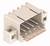Ein rechteckiger, zweireihiger Steckverbinder mit fünf Metallstiften und Kunststoffgehäuse in Beige, Ansicht von vorne.