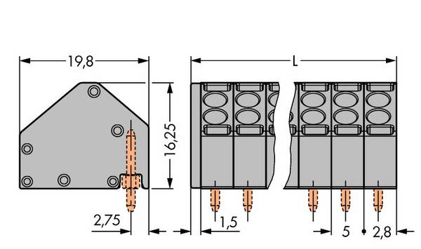 WAGO 806-103 Federkraftklemmblock 1.50 mm² Polzahl 3 Grau 250 St.