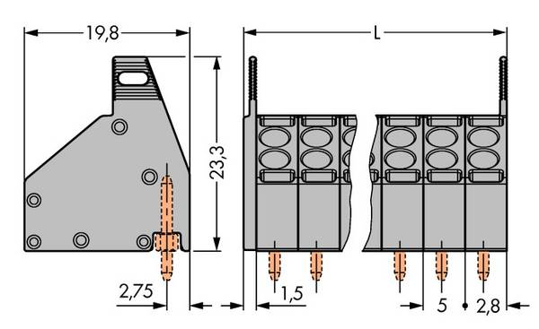 WAGO 806-204 Federkraftklemmblock 1.50 mm² Polzahl 4 Grau 200 St.