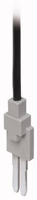Grauer zweipoliger Stecker mit schwarzem Kabel.