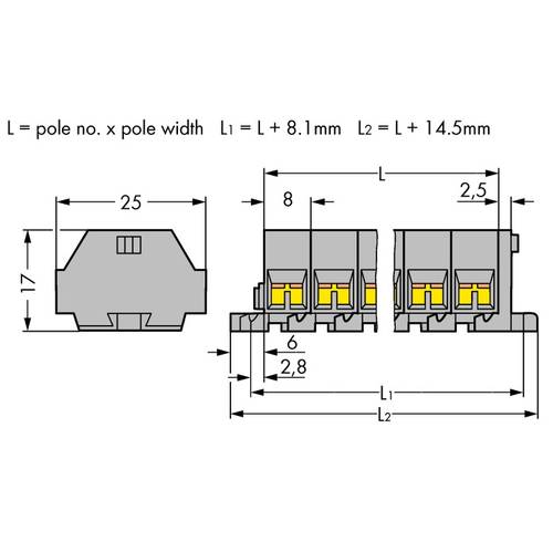 WAGO 260-205 Klemmenleiste 8 mm Zugfeder Belegung: L Grau 50 St.