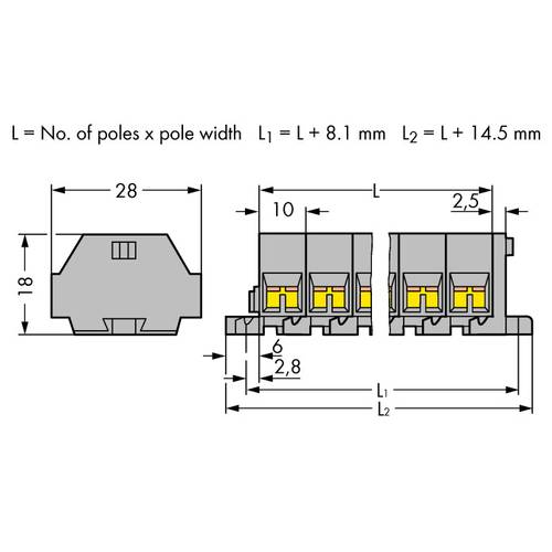 WAGO 261-209 Klemmenleiste 10 mm Zugfeder Belegung: L Grau 25 St.