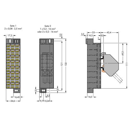 WAGO 726-601 Potenzialklemme Zugfeder Belegung: L Grau 10 St.