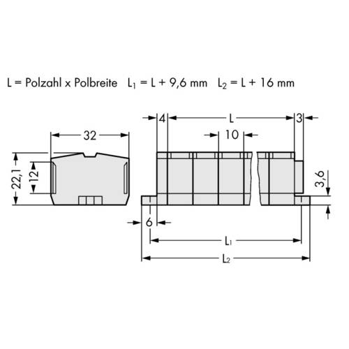 WAGO 264-236 Klemmenleiste 10 mm Zugfeder Belegung: L Grau 50 St.