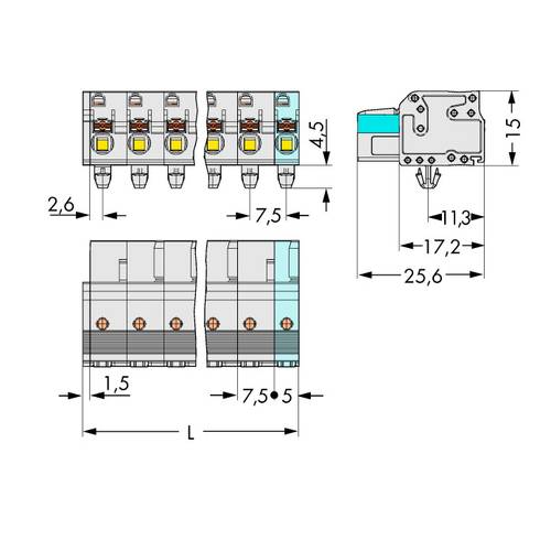 WAGO Buchsengehäuse-Kabel 2721 Polzahl Gesamt 4 Rastermaß: 7.50 mm 2721-204/008-000 50 St.