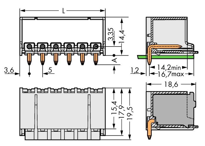 WAGO 2092-1423/200-000 Male behuizing (board) 2092 Totaal aantal polen: 3 Rastermaat: 5 mm Inhoud: 200 stuk(s)