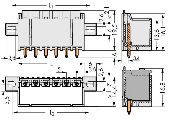 WAGO 2092-1403/005-000 Male behuizing (board) 2092 Totaal aantal polen: 3 Rastermaat: 5 mm Inhoud: 200 stuk(s)