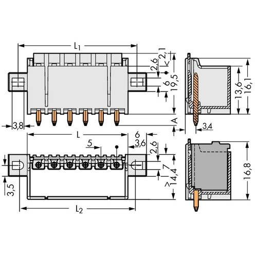 WAGO Stiftgehäuse-Platine 2092 Polzahl Gesamt 3 Rastermaß: 5 mm 2092-1403/005-000 200 St.