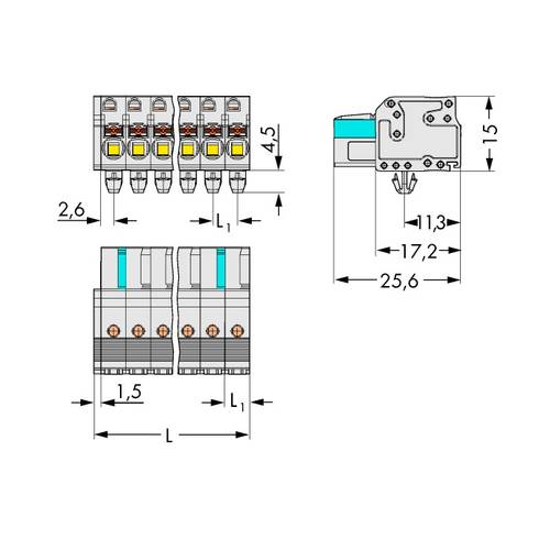 WAGO Buchsengehäuse-Kabel 2721 Polzahl Gesamt 7 Rastermaß: 5 mm 2721-107/008-000 50 St.