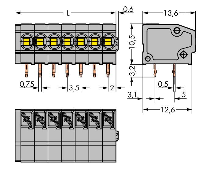WAGO 805-304 Veerkrachtklemblok 1.50 mm&sup2; Aantal polen 4 Grijs 320 stuk(s)