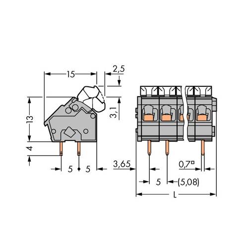 WAGO 256-403/334-000 Federkraftklemmblock 2.50 mm² Polzahl 3 Grau 280 St.