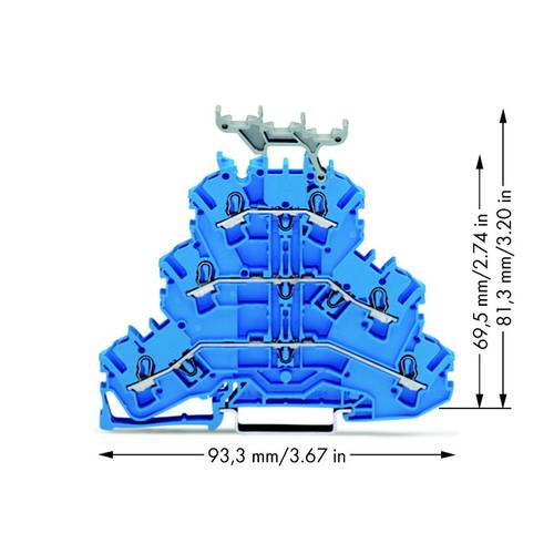 Thumbnail - WAGO 2002-3234 Dreistock-Durchgangsklemme 5.20 mm Zugfeder Belegung: N, N, N Blau 50 St.