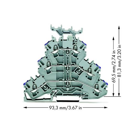 Thumbnail - WAGO 2002-3238 Dreistock-Durchgangsklemme 5.20 mm Zugfeder Belegung: L Grau 50 St.