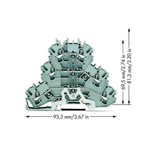 WAGO 2002-3228 Dreistock-Schirmleiterklemme 5.20 mm Zugfeder Belegung: L, L Grau 50 St.