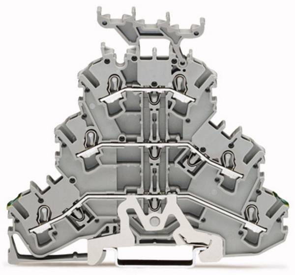 WAGO 2002-3257 Dreistock-Schutzleiterklemme 5.20 mm Zugfeder Belegung: PE, L, L Grau 50 St. Package
