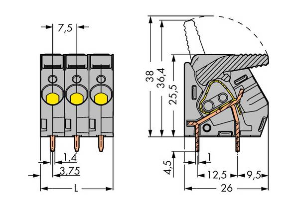 WAGO 2706-102 Federkraftklemmblock 6.00 mm² Polzahl 2 Grau 85 St.