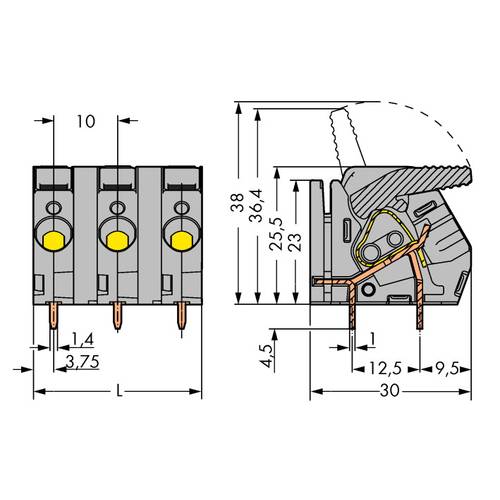 WAGO 2706-255 Federkraftklemmblock 6.00 mm² Polzahl 5 Grau 25 St.