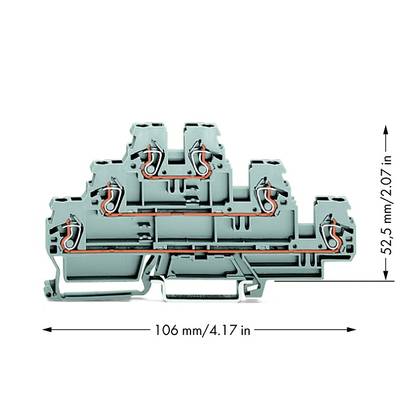 WAGO 870-551 Dreistock-Durchgangsklemme 5 mm Zugfeder Belegung: L, L, L Grau 50 St. 