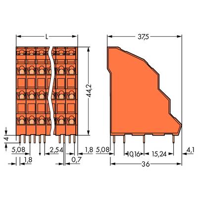 WAGO 738-416 Federkraftklemmblock 2.50 mm² Polzahl 64 Orange 9 St. 
