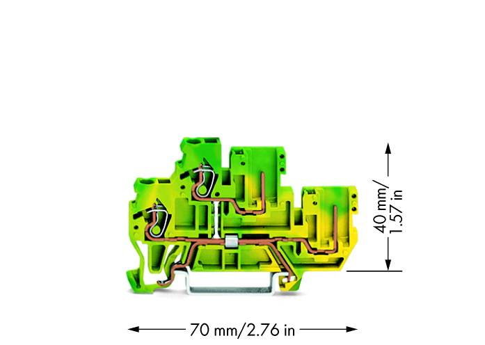WAGO 2-Leiter/2-Pin-Doppelstock 870-107 Basisklemme 0,08-2,5(4) qmm grün-gelb