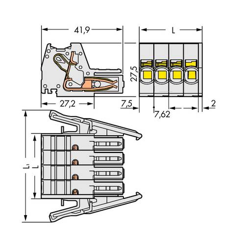 WAGO Buchsengehäuse-Kabel 831 Polzahl Gesamt 6 Rastermaß: 7.62 mm 831-3106/037-000 12 St.