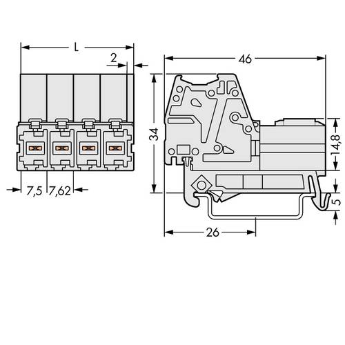 WAGO Buchsengehäuse-Kabel 831 Polzahl Gesamt 8 Rastermaß: 7.62 mm 831-3208/007-000 12 St.