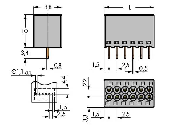 WAGO 2080-504 Federkraftklemmblock 1 mm² Polzahl 4 Grau 100 St.