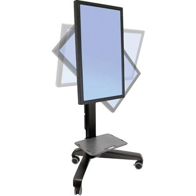 Steh-Display auf Rollen, vertikal ausgerichtet, mit schwenkbarem Bildschirm. Geeignet für Präsentationen und flexible Raumkonzepte.