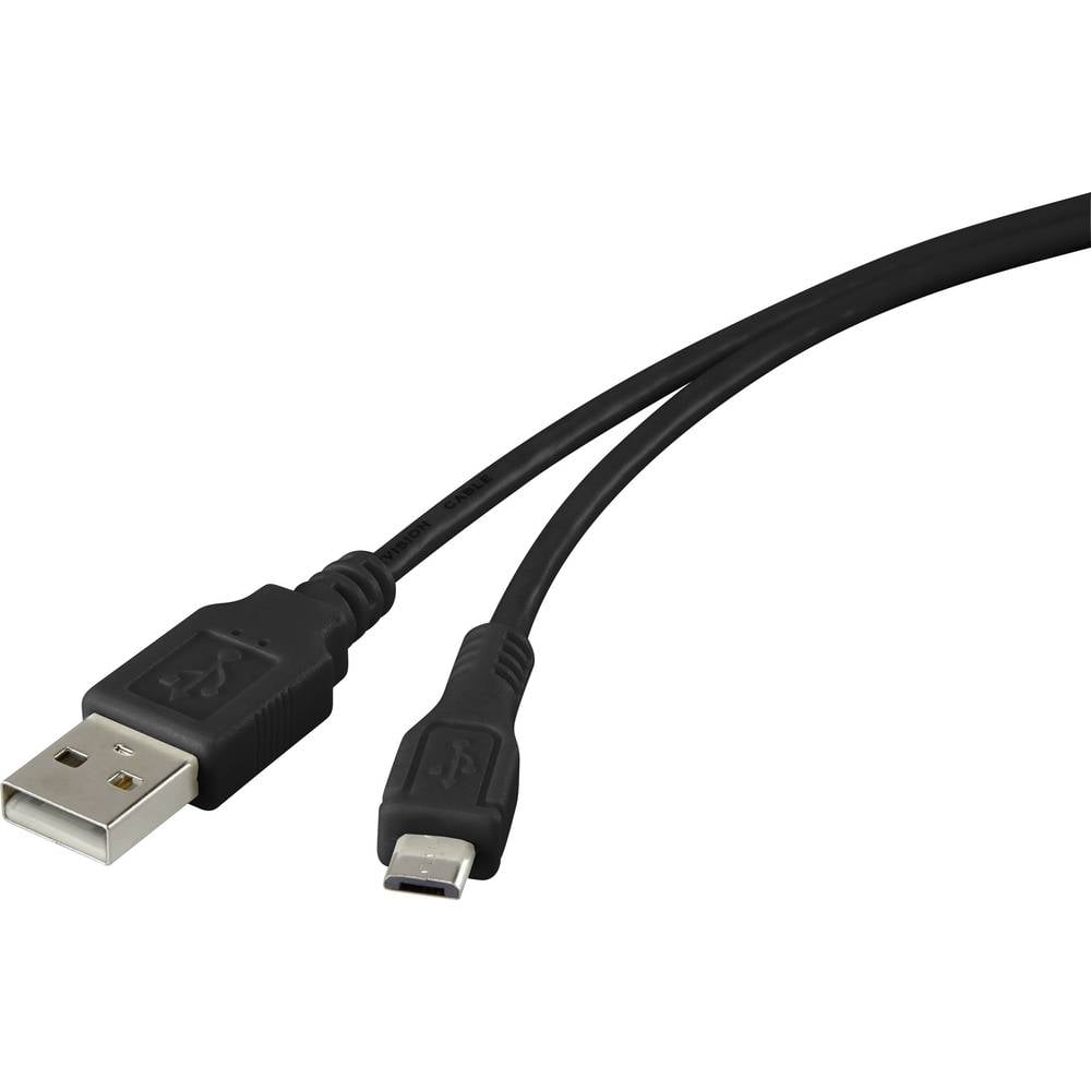 renkforce USB 2.0 Aansluitkabel [1x USB 2.0 stekker A 1x USB 2.0 stekker micro-B] 1 m Zwart Vergulde
