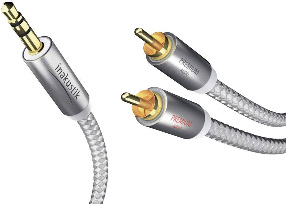 Inakustik 00410005 Cinch / Klinke Audio Anschlusskabel [2x Cinch-Stecker - 1x Klinkenstecker 3.5 mm] 5.00 m Weiß, Silber-1