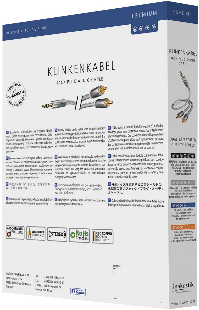 Inakustik 00410005 Cinch / Klinke Audio Anschlusskabel [2x Cinch-Stecker - 1x Klinkenstecker 3.5 mm] 5.00 m Weiß, Silber-2