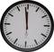 Analoguhr mit schwarzen Strichen zeigt exakt 12 Uhr.