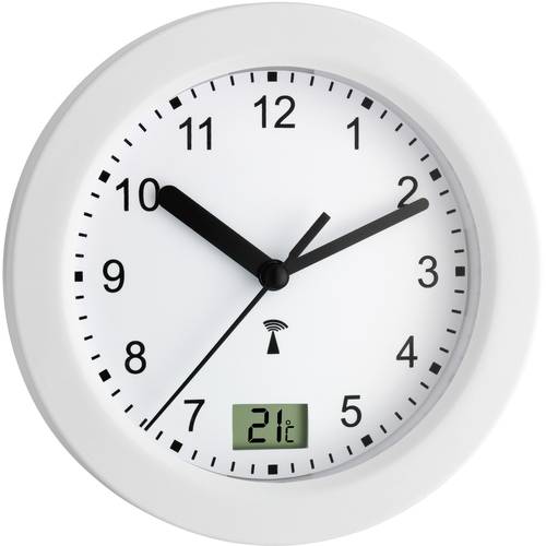 TFA Dostmann 60.3501 Funk Wanduhr 17.5 cm x 5.5 cm Weiß Badezimmer-/Feuchtraum geeignet