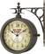 Antike Wanduhr mit Aufschrift 'Old Town Clocks 1883 London Greenwich'. Zeigt 10:10 Uhr. Dekorativer, rustikaler Stil.