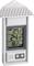 Digitales Thermometer mit drei Temperaturanzeigen: Maximal 27,4°C, aktuell 24,4°C, minimal 18,2°C. Gehäuse mit aufgesetztem Dachdesign.