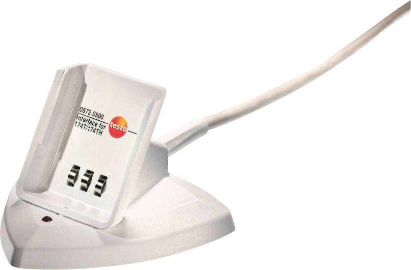 Ein weißes Gerät mit Text: '0572 0500 Interface for 171/175/176', verbunden mit einem Kabel, wahrscheinlich ein Anschlussgerät.