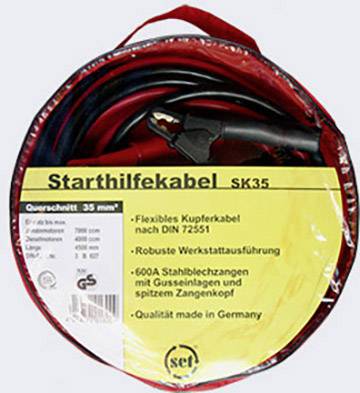 Starthilfekabel SK35, flexibles Kupferkabel, Querschnitt 35 mm², robuste Ausführung, 600A Stahlblechklemmen, Qualität aus Deutschland.