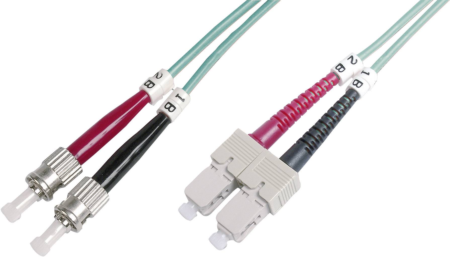 'Zwei Glasfaserkabel mit SC- und FC-Steckern zeigen unterschiedliche Steckverbindungen. Die SC-Stecker sind quadratisch, FC-Stecker rund.'