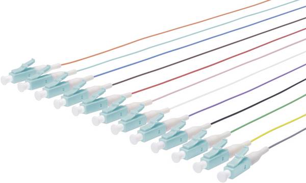 Digitus DK-25332-02/3 Glasfaser LWL Anschlusskabel 2.00 m Weiß, Violett, Schwarz, Türkis, Rot, Pink, Orange, Grün, Grau, Gelb, Braun, Blau [1x LC-Stecker - 1x offene Kabelenden] 50/125 µ Multimode OM3